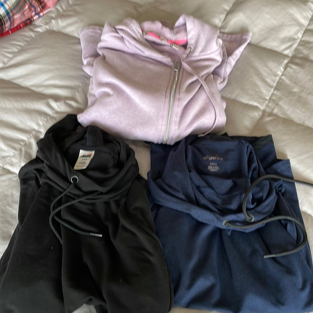 Three misc hoodies (1 zips). Great feels.  All nwot.Two size small. One medium